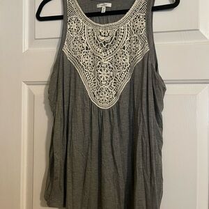 Maurices Grey Tank with White Crochet Yoke